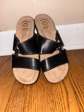 Earth Spirit Black Leather Slide Mules